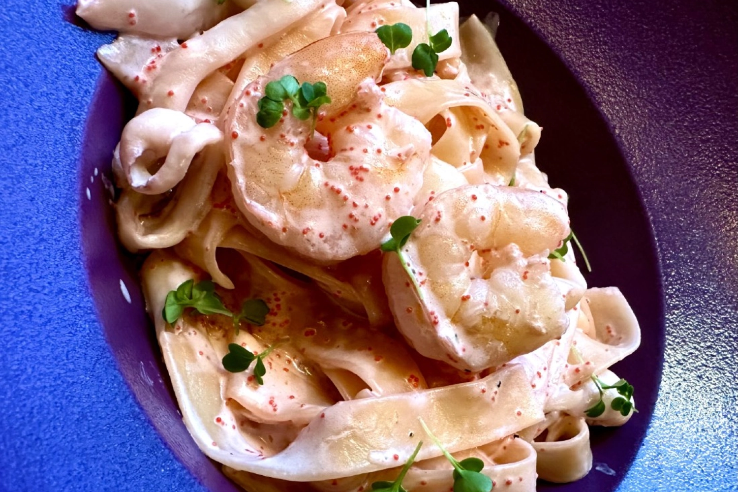 Фетучини с кальмаром и креветкой